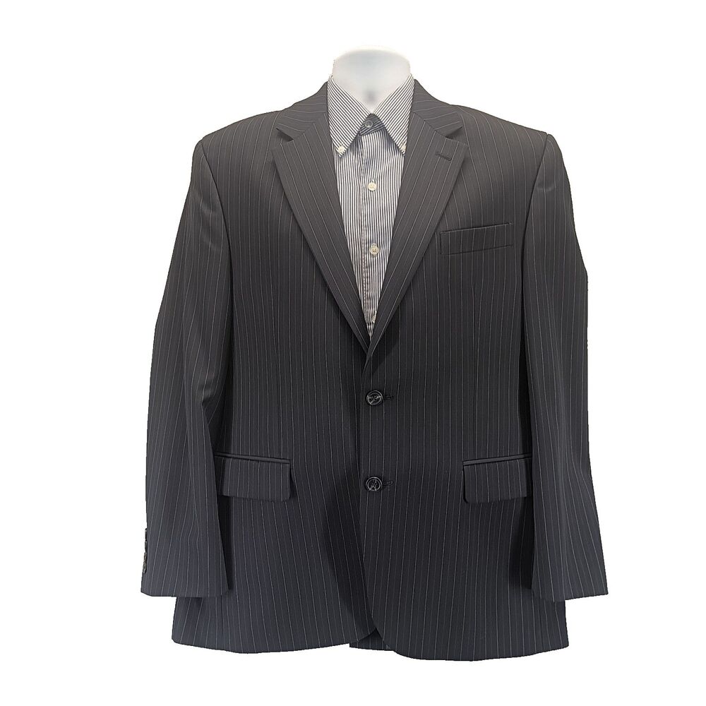 Chaps Mens Sz 40R Blazer Sport Coat Dark Blue Pinstripe 100% Wool Two Button